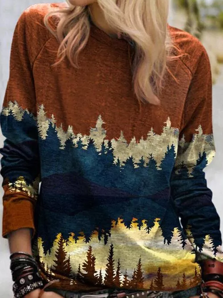 

Abstract Shift Long Sleeve Knitted Sweatshirt, Orange, Tops