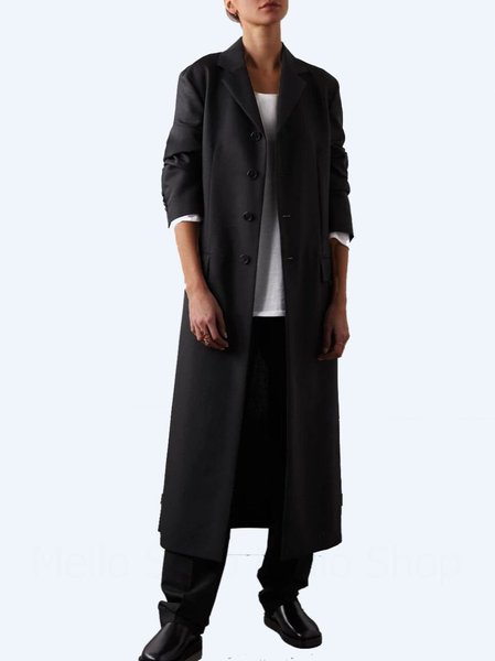 

Casual Long Sleeve Jacket, Black, Trench Coats