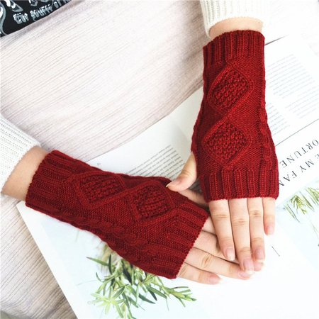 

Winter Warm Knitted Gloves, Wine red, Scarves&Gloves