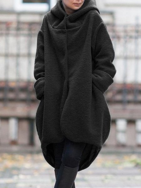

Solid Vintage Tweed Fleece Coat, Black, Coats