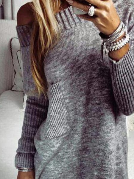 

Cotton-Blend Striped Long Sleeve Scoop Neckline Sweater, Gray, Sweaters