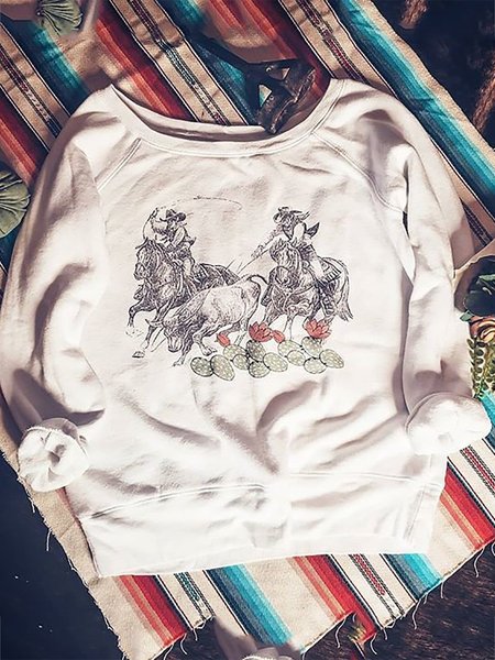 

White Animal Raglan Sleeve Sweatshirt, Hoodies&Sweatshirts