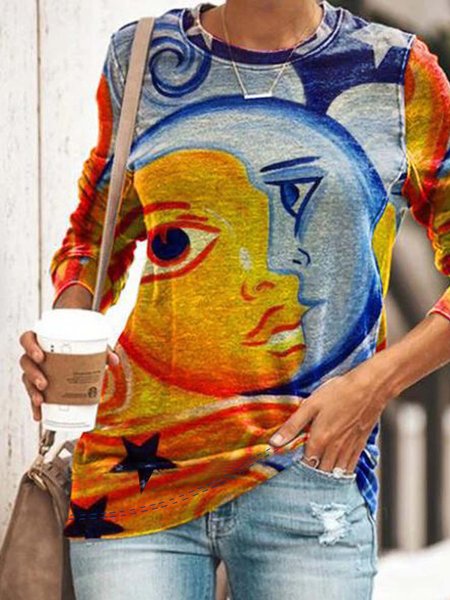 

Long Sleeve Printed Polyester Crew Neck Top, As picture, Hoodies & Sweatshirts