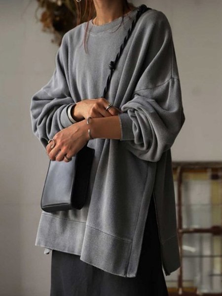 

Tc Casual Solid Sweatshirts, Gray, Tops