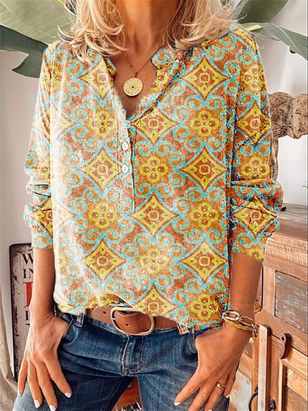 

Multicolore Bohemian Seta Chiffon Maniche Lunghe Top, Blouses & Shirts