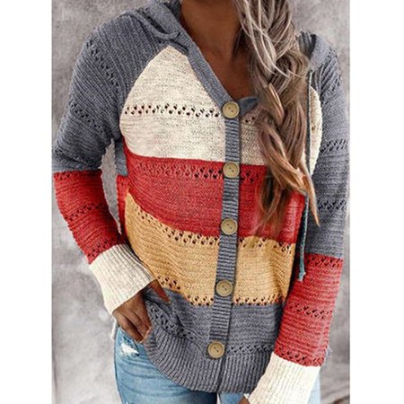 

Casual Long Sleeve Cotton-Blend Color-Block Sweater, Red, Knitwear & Sweaters