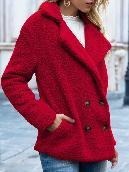 

Women Casual Long Sleeve Shawl Collar Basic Fleece Teddy Bear Jacket Coat, Red, Trench Coats