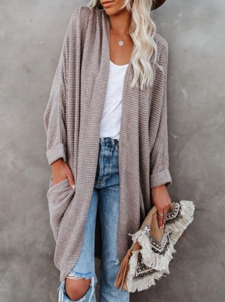 

Casual Long Sleeve Daily Cardigan, Light coffee, Sweaters&Cardigans