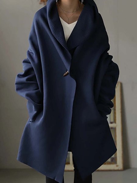 

Hoodie Plain Long Sleeve Jacket, Blue, Trench Coats
