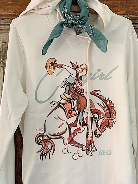

White Casual Shift Long Sleeve Animal Sweatshirt, Hoodies&Sweatshirts