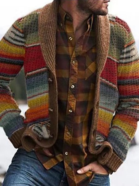 

Men's Red Colorblock Vintage Sweater, Men's Sweater