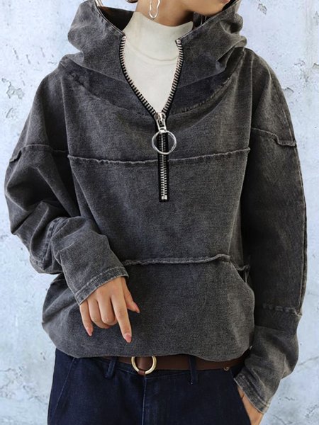 

Deep Gray Zipper Hoodie Shift Casual Sweatshirts, Sweatshirts & Hoodies