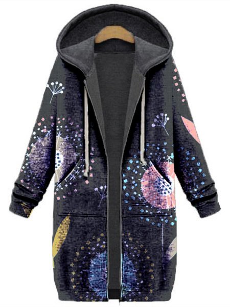 

Blue Hoodie Long Sleeve Knit coat, Outerwear