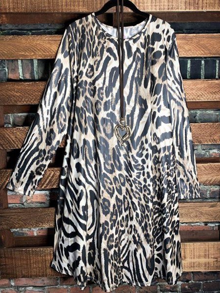 

Leopard Cotton-Blend Leopard Long Sleeve Knitting Dress, Casual Dresses