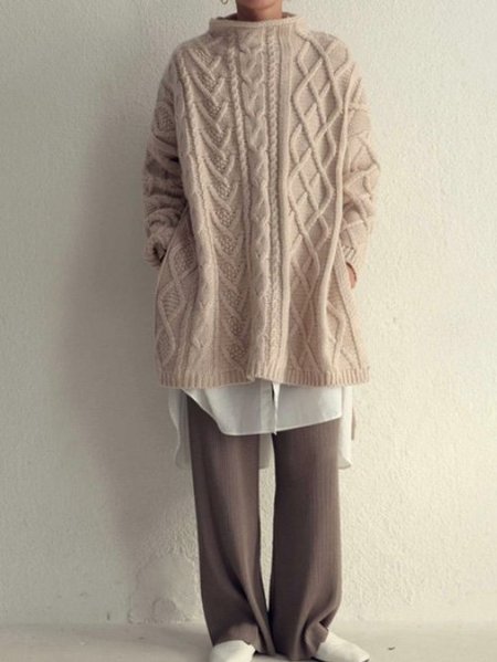 

Turtleneck Simple Sweater, Apricot, Sweaters