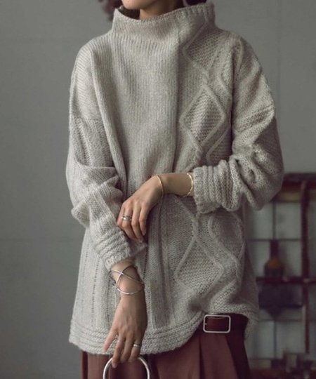 

Solid Knitted Turtleneck Casual Sweater, Beige, Sweaters