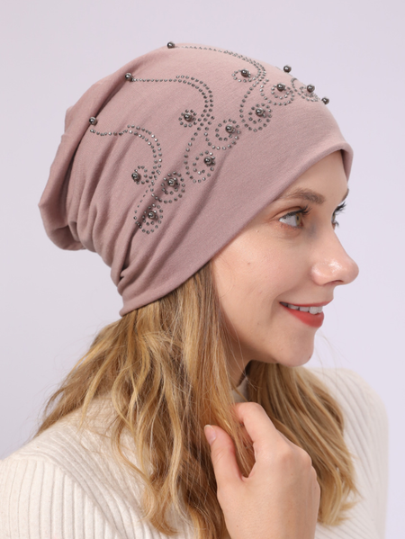 

europeo e americano Primavera, Autunno e Inverno doppio strato Perla trapano a caldo incappucciato berretto caldo confinamento berretto Sottile Casuale cappello di pile, Rosa, Accessories