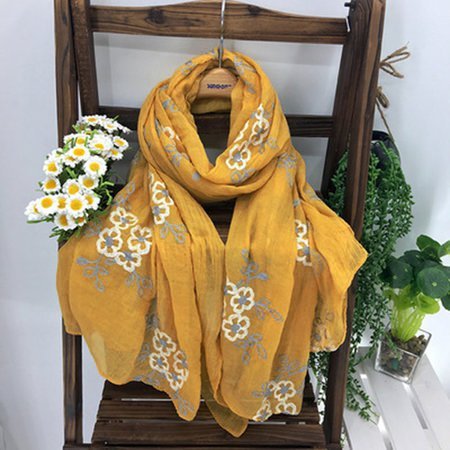 

Women Embroidered Comfort Linen Scarves, Yellow, Women Scarves & Shawls