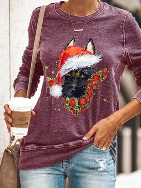 

Christmas Dog Print Round Neck Long Sleeve Loose sweatshirt, Purple, Hoodies&Sweatshirts
