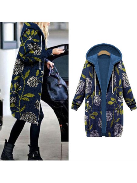 

Casuale Giubbotto Blu Felpa con Cappuccio Dritto, Coats & Jackets