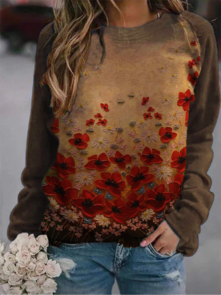 

Brown Long Sleeve Cotton-Blend Sweatshirt, Winter Clearance