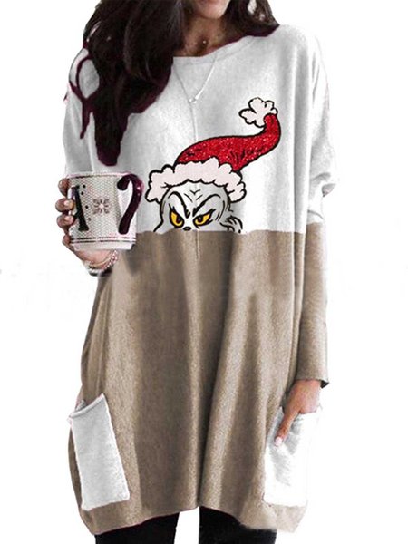 

Floral-Print Long Sleeve Christmas Snowman Shirts & Tops, Khaki, Tops