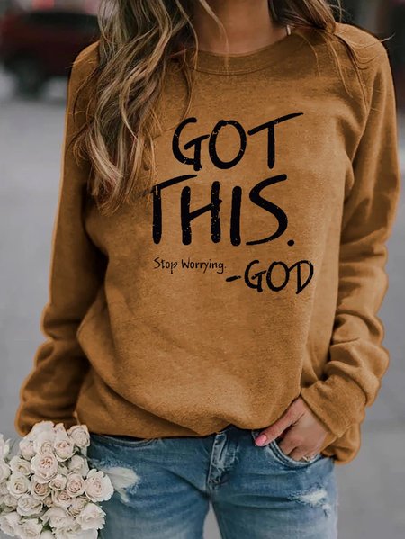 

Crew Neck Long Sleeve Cotton Letter Sweatshirt, Khaki, Sweatshirts & Hoodies