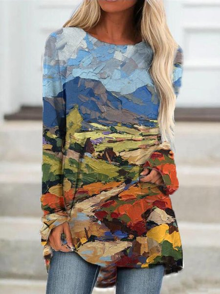 

Geometric Casual Crew Neck Long Sleeve T-shirt, T-Shirts