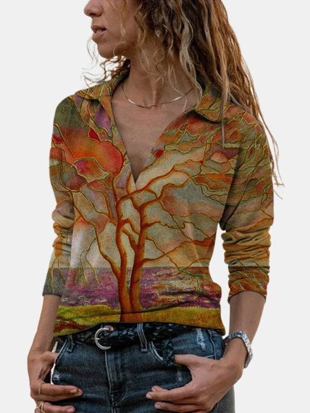 

Printed Long Sleeve Casual Shirts & Tops, Orange, Winter Clearance