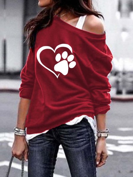 

Crew Neck Long Sleeve Printed Sweatshirt, Wine red, Sweatshirts & Hoodies