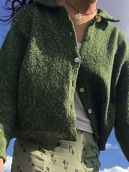 

Long Sleeve Shirt Collar Jacket, Army green, Cardigans