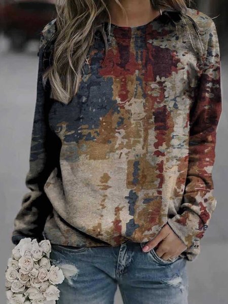 

Abstract Cotton-Blend Long Sleeve Tops, Multicolor, Tops