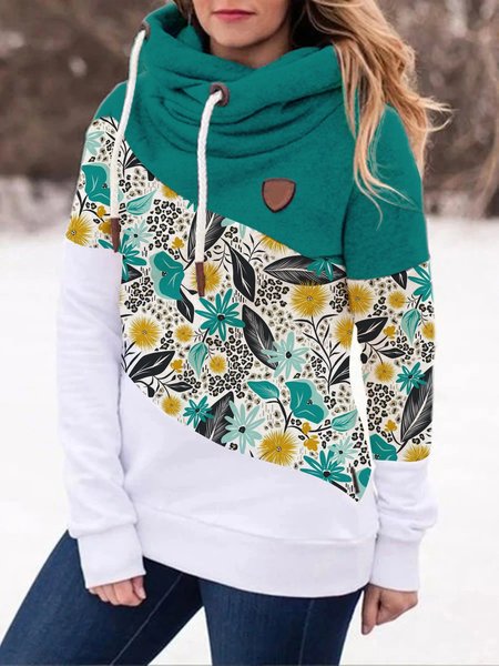 

Autunno E Inverno Casuale Floreale Disegno Cucitura Contrasto Colore Caldo Maniche Lunghe Maglione, Verde, Outerwear