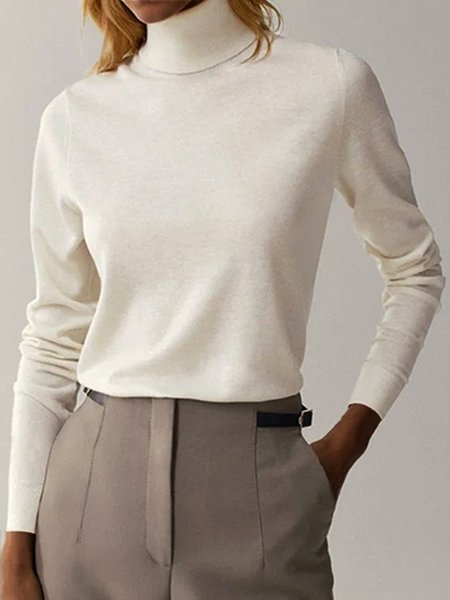 

Plain Long Sleeve Casual Sweater, White, Sweaters