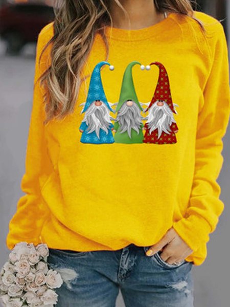 

Christmas Snowman Long Sleeve Printed Polyester Crew Neck Top, Yellow, Hoodies & Sweatshirts
