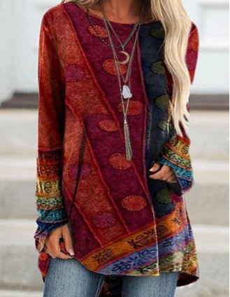 

Long Sleeve Casual Crew Neck Top, As picture, Tops
