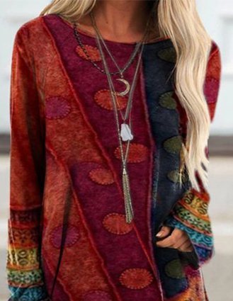 

Long Sleeve Casual Crew Neck Shirts & Tops, As picture, Tops