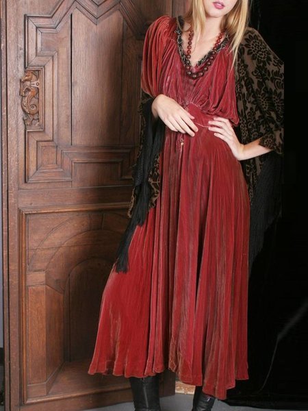 

Red Velvet Half Sleeve Knitting Dress, Dresses