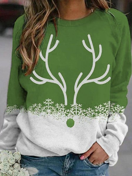 

Floral-Print Casual Cotton Long Sleeve Shirt & Top, White-green, Long sleeve tops