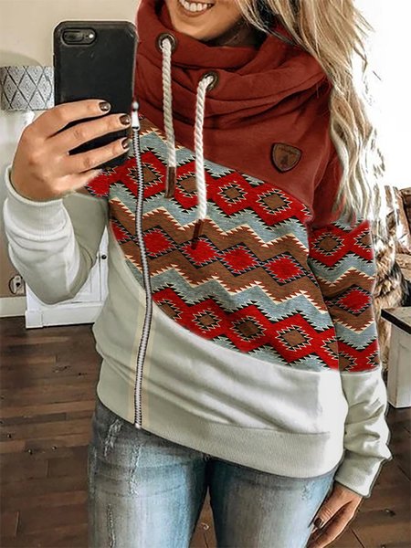 

Casual Geometric Long Sleeve Color-Block Outerwear, Gray-red, Outerwear