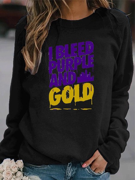 

Super Mash Bros I Bleed Purple And Gold Letter Print Casual Sweatshirt, Black, Hoodies&Sweatshirts