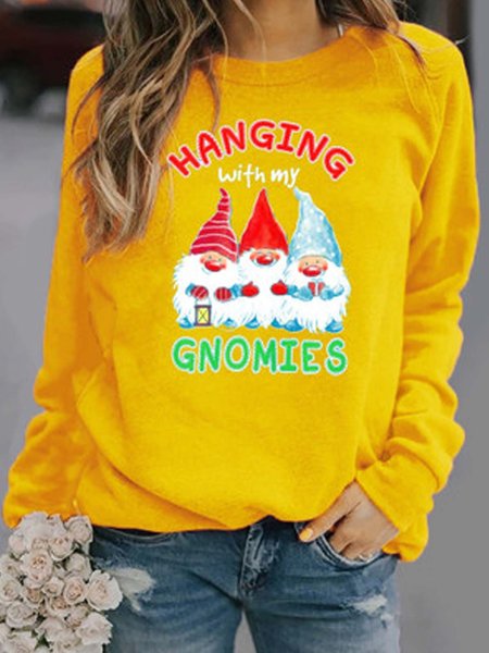 

Christmas Snowman Long Sleeve Printed Polyester Crew Neck Top, Yellow, Hoodies & Sweatshirts