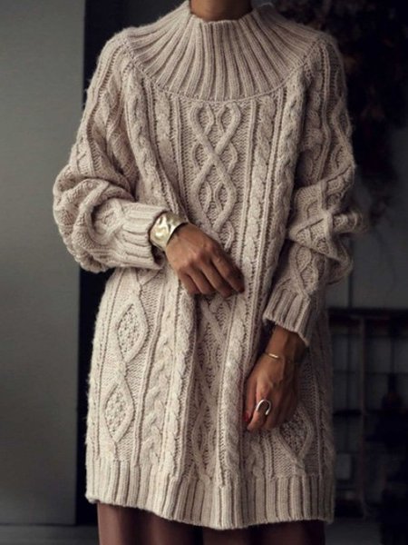 

Blend Solid Turtleneck Casual Sweater, Beige, Sweaters