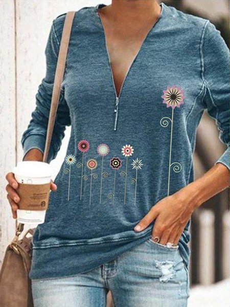 

Floral Long Sleeve Shirts & Tops, Blue, Tops