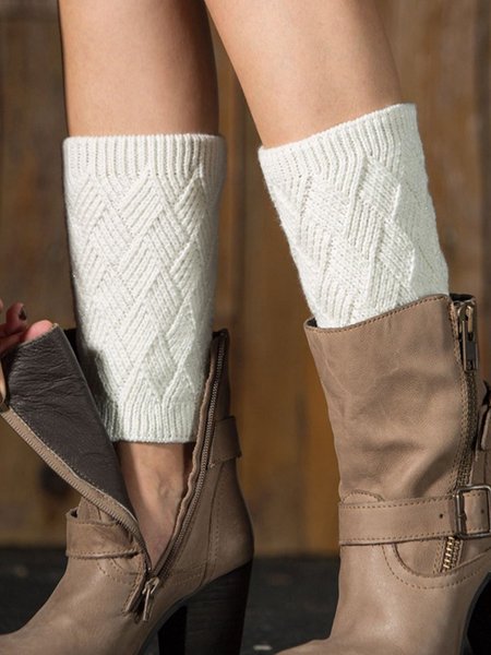Autumn and winter knitted leg warmer boots cover, White, Women's Shoes