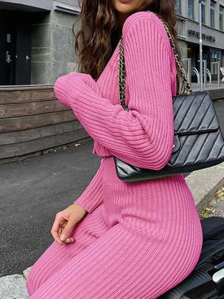 

Solid Casual Two Piece Suits, Pink, Tops
