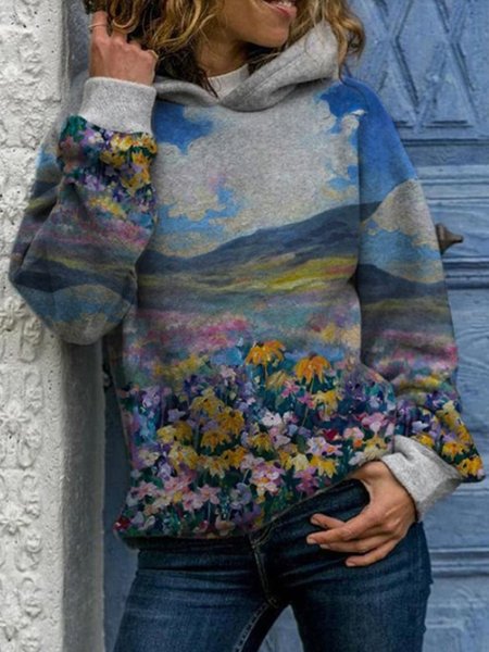 

Vintage Felpa con cappuccio Maniche Lunghe Paesaggio Stampato Statement Casuale Felpa, Hoodies & Sweatshirts