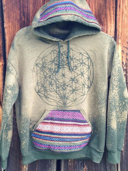 

Cotton-Blend Hoodie Vintage Sweatshirt, Green, Hoodies&Sweatshirts