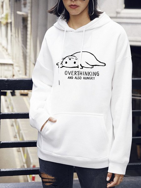 

Overthinking And Also Hungry, the cat lying down Printed White Hooded Sweatshirt, Hoodies&Sweatshirts