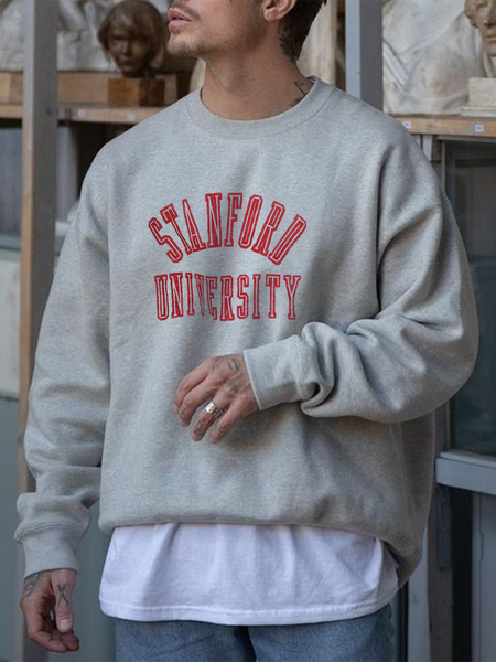 

Casual Crew Neck Cotton-Blend Sweatshirt, Gray, Men